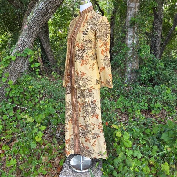 VINTAGE 1960s ALFRED SHAHEEN 2 PIECE JACKET MAXI GOLD HAWAIIAN DRESS Size 10‎ - Picture 6 of 16